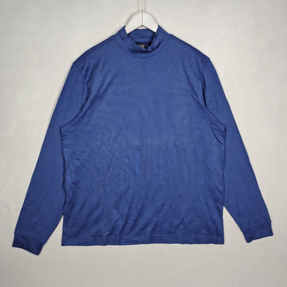 Saks Fifth Avenue Mens Blue Silk Cotton Ribbed Mock Neck Sweater Large
